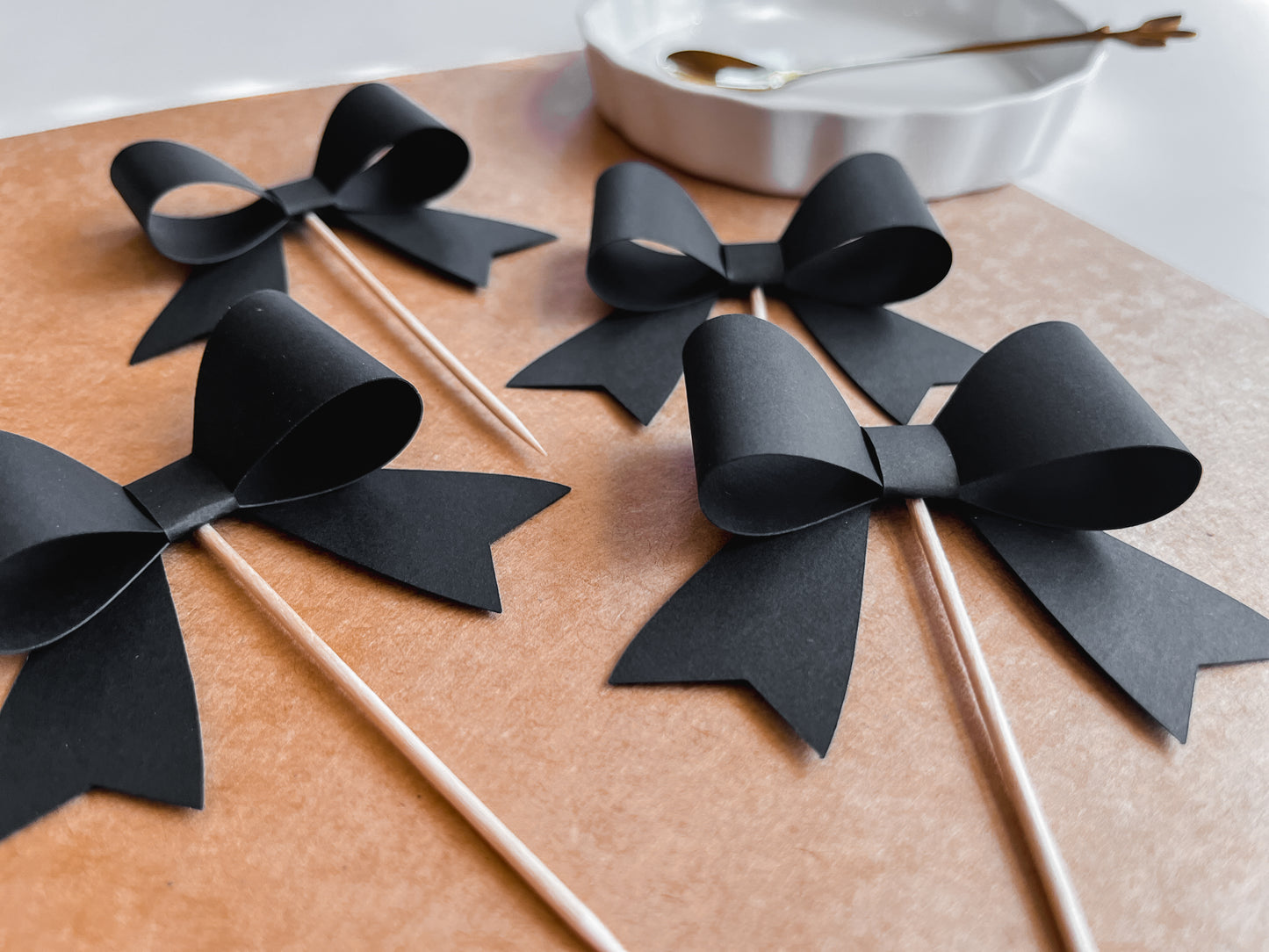 Black Bow Cupcake Toppers, Set of 12