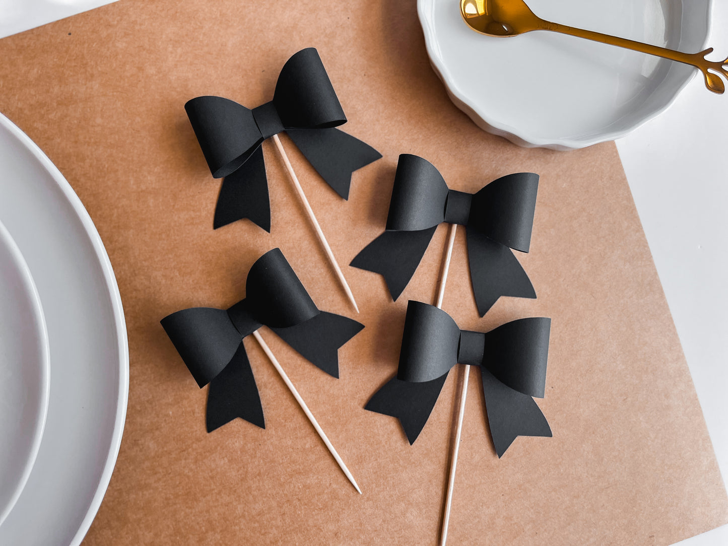 Black Bow Cupcake Toppers, Set of 12