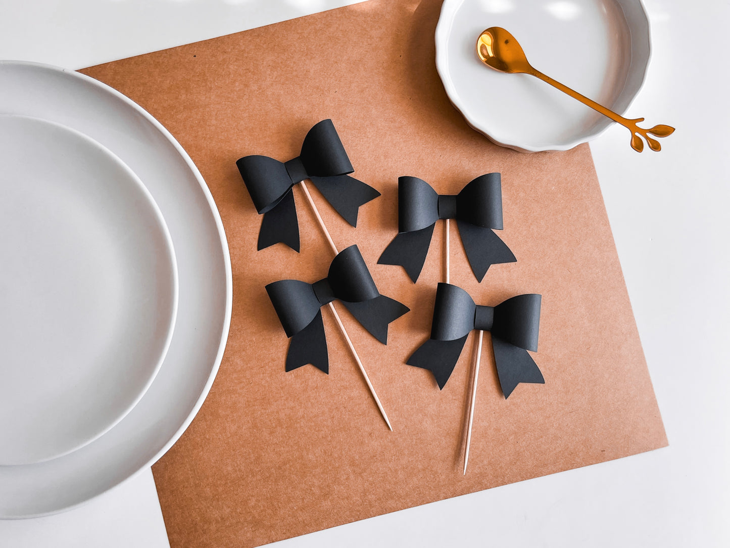 Black Bow Cupcake Toppers, Set of 12