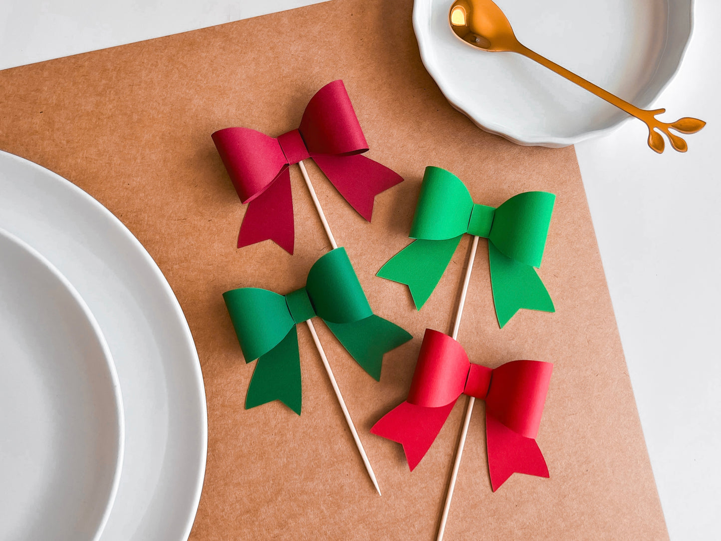 Christmas Bow Cupcake Toppers, Set of 12