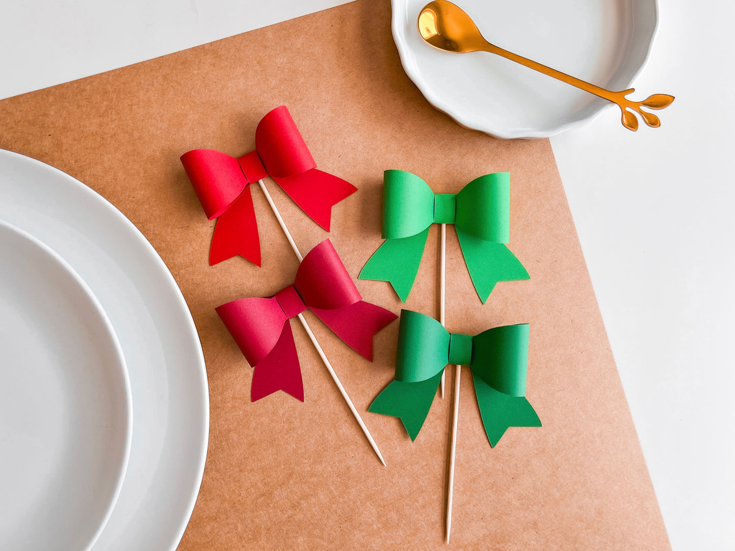 Christmas Bow Cupcake Toppers, Set of 12