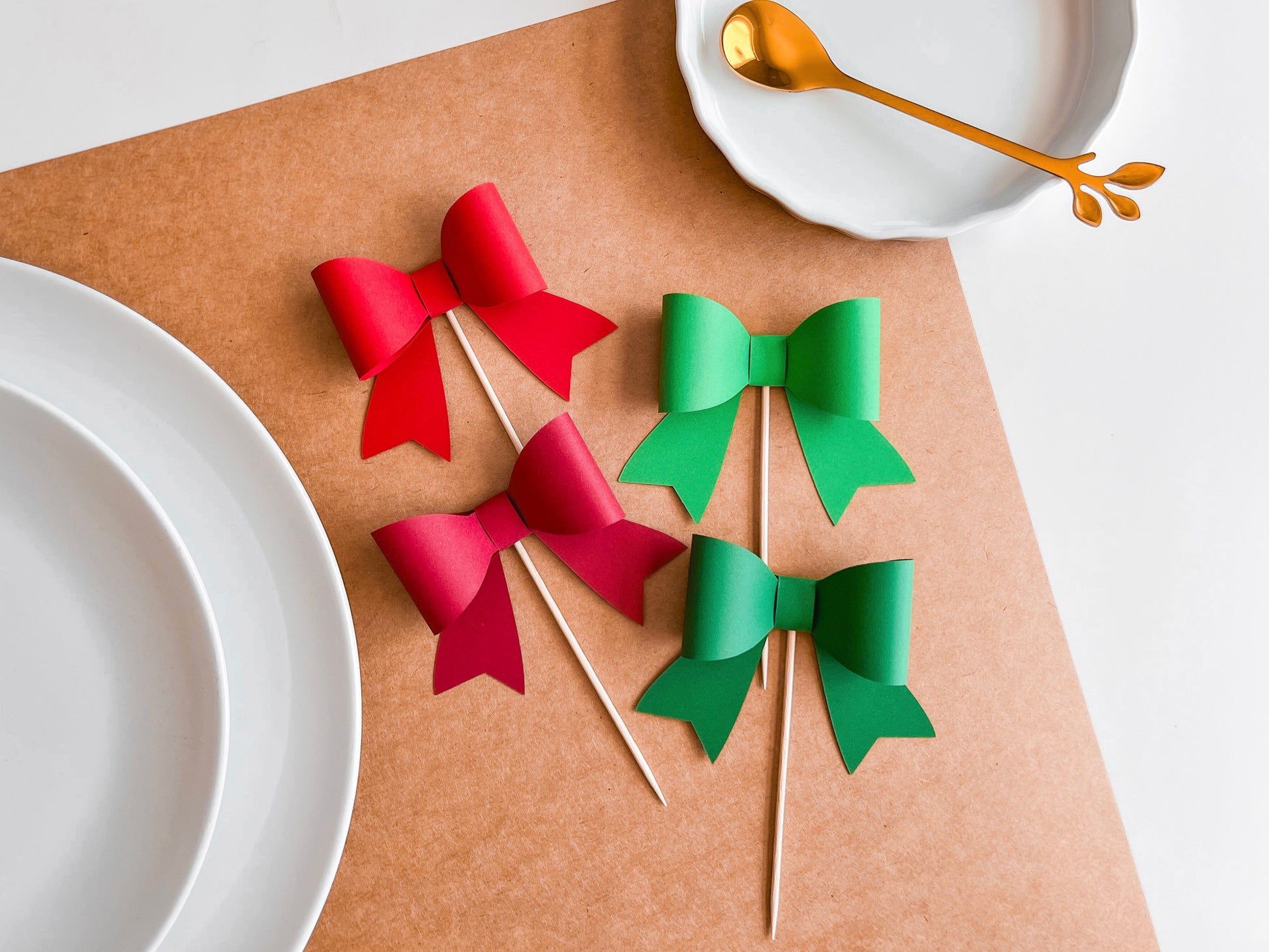 Christmas Bow Cupcake Toppers, Set of 12