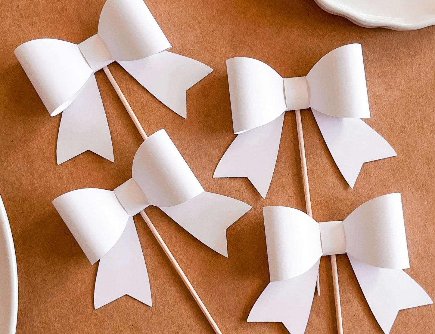 White Bow Cupcake Toppers, Set of 12