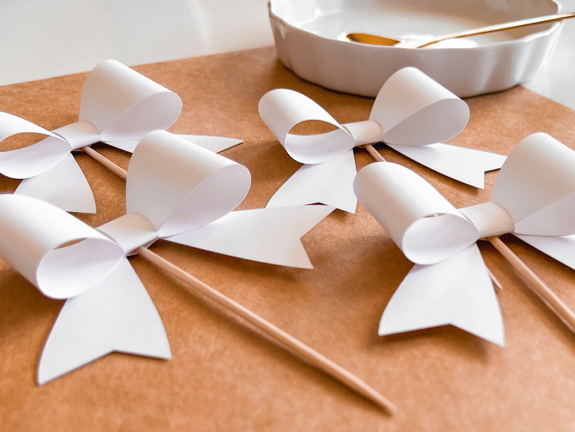 White Bow Cupcake Toppers, Set of 12