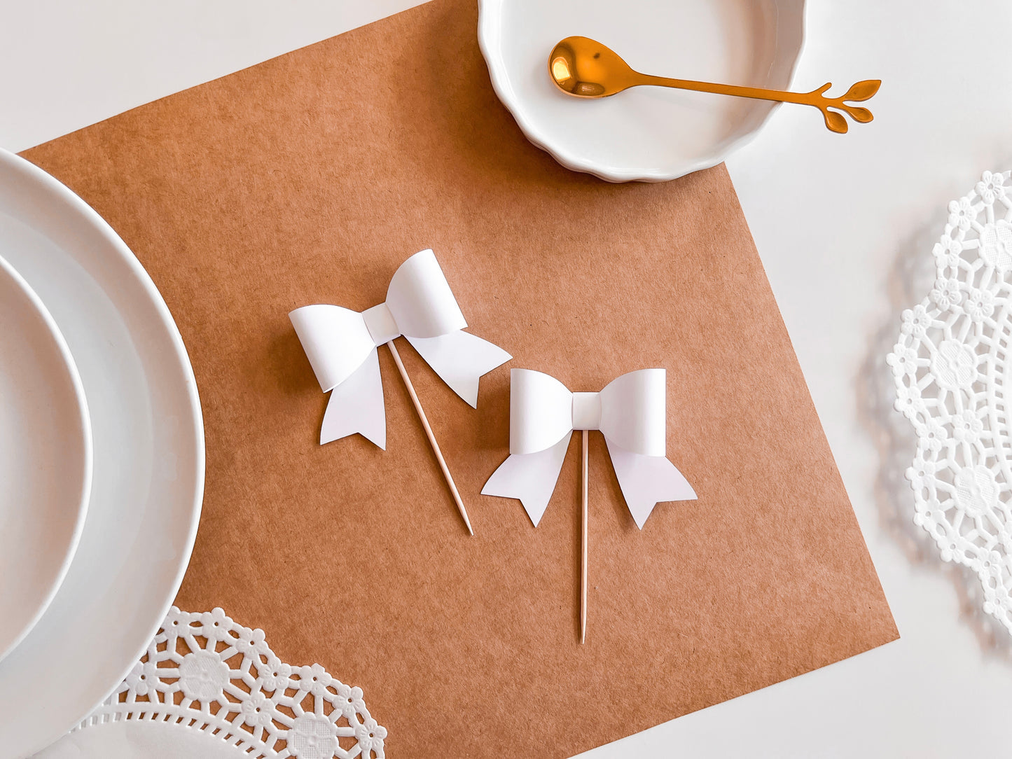 White Bow Cupcake Toppers, Set of 12