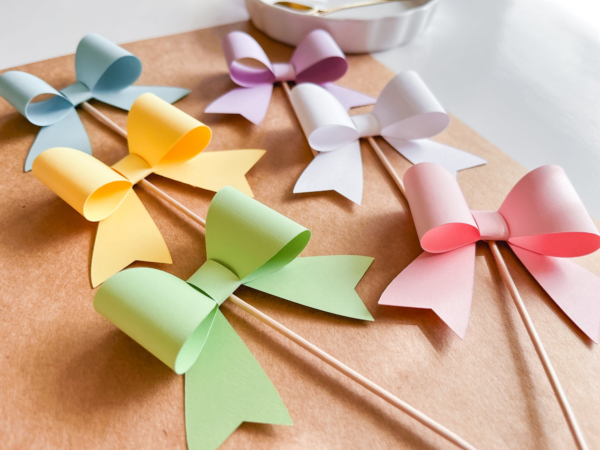 Pastel Rainbow Cupcake Topper Bows,  Set of 12