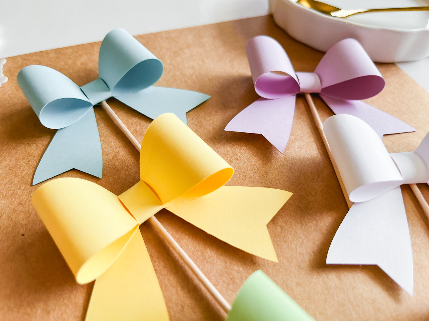 Pastel Rainbow Cupcake Topper Bows,  Set of 12