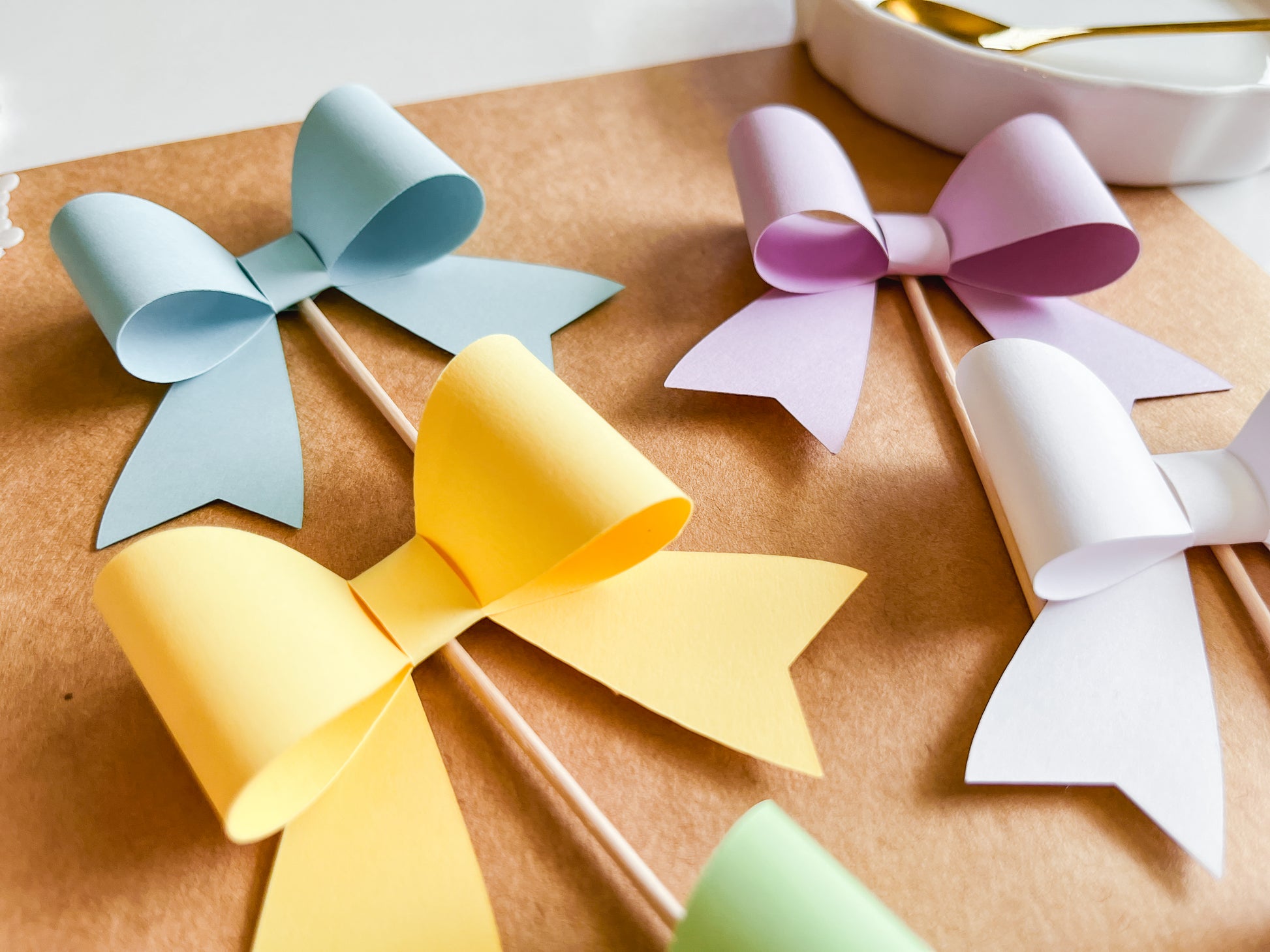 Pastel Rainbow Cupcake Topper Bows,  Set of 12