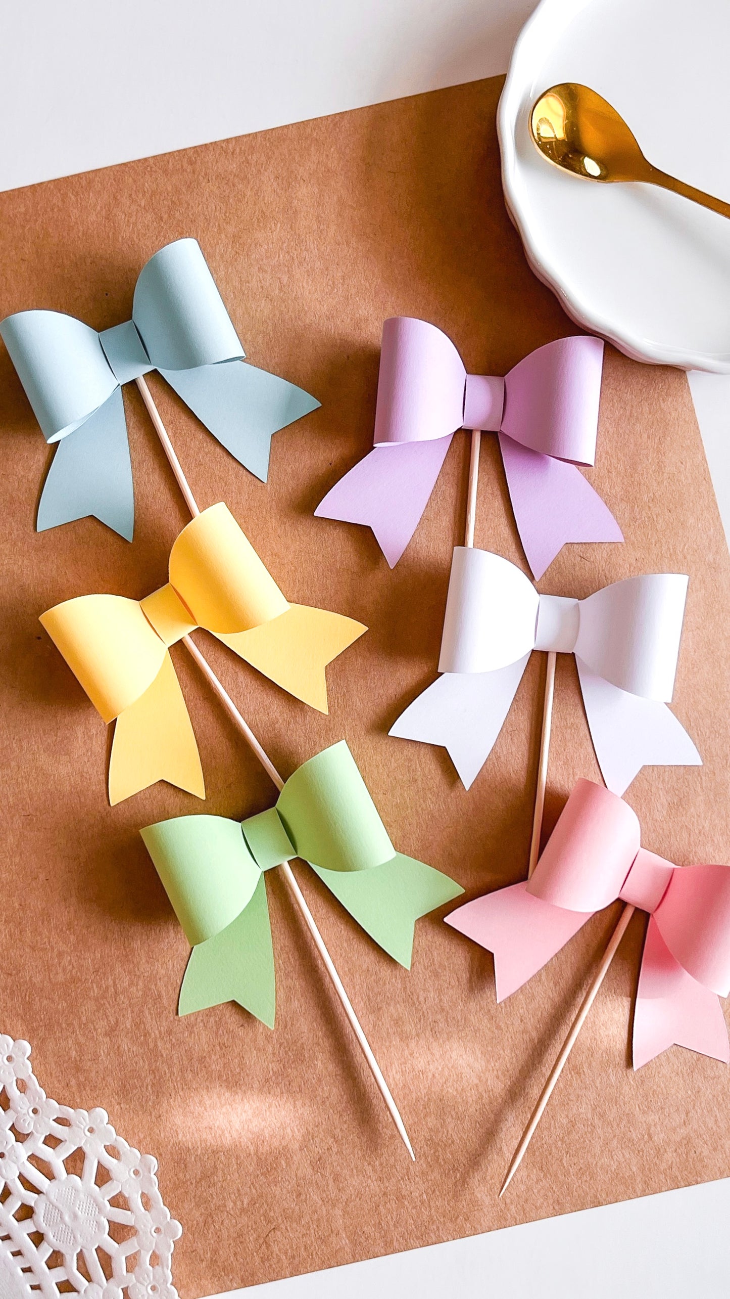 Pastel Rainbow Cupcake Topper Bows,  Set of 12