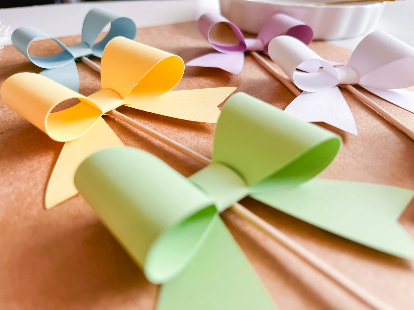 Pastel Rainbow Cupcake Topper Bows,  Set of 12