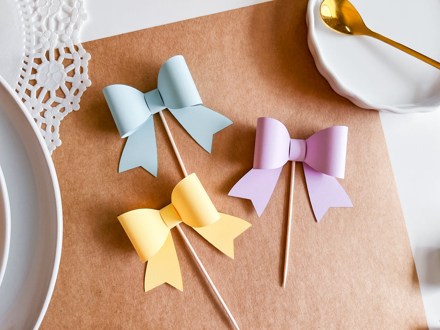 Pastel Rainbow Cupcake Topper Bows,  Set of 12