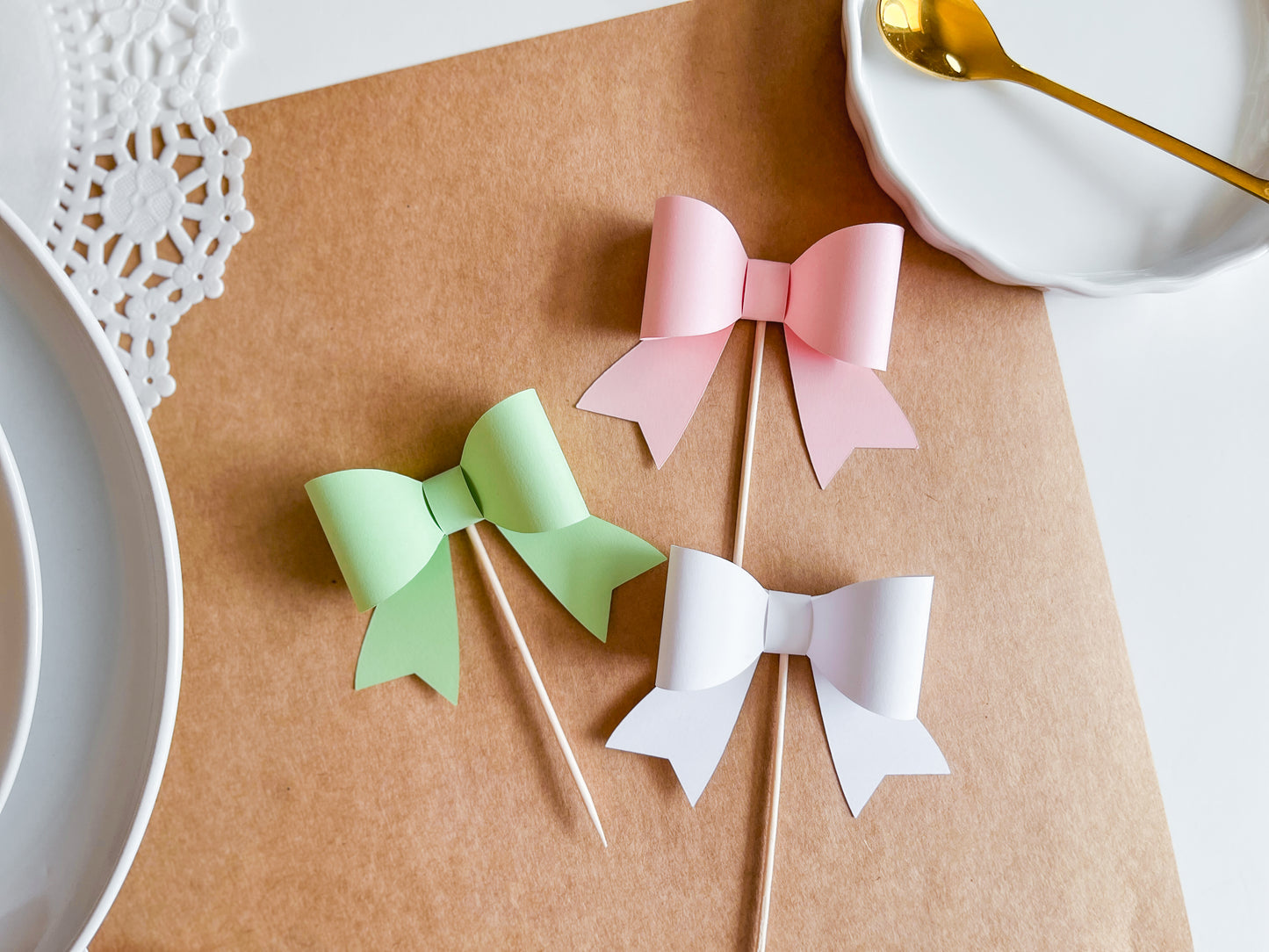 Pastel Rainbow Cupcake Topper Bows,  Set of 12