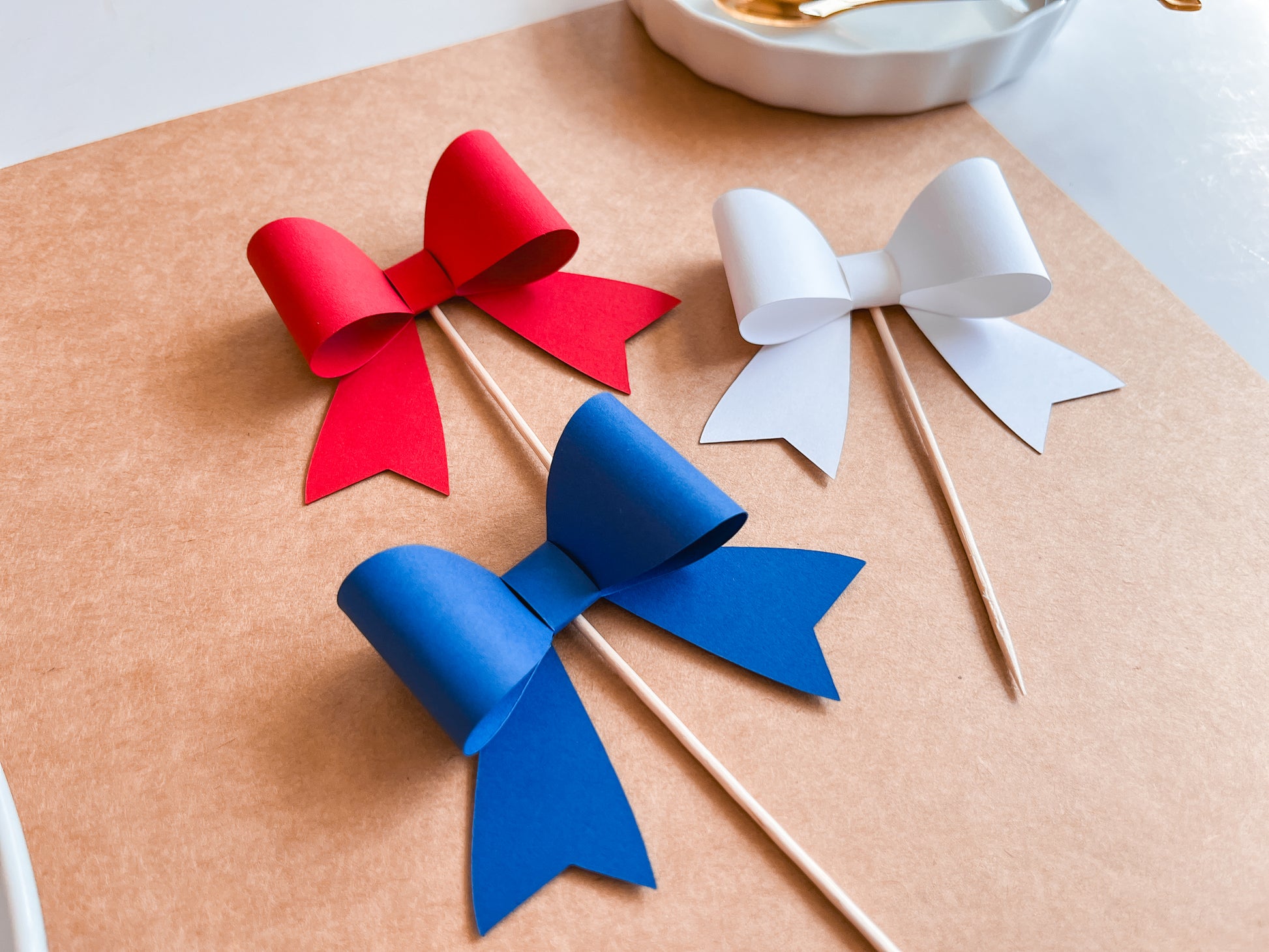 Red, White & Blue Cupcake Topper Bows, Set of 12