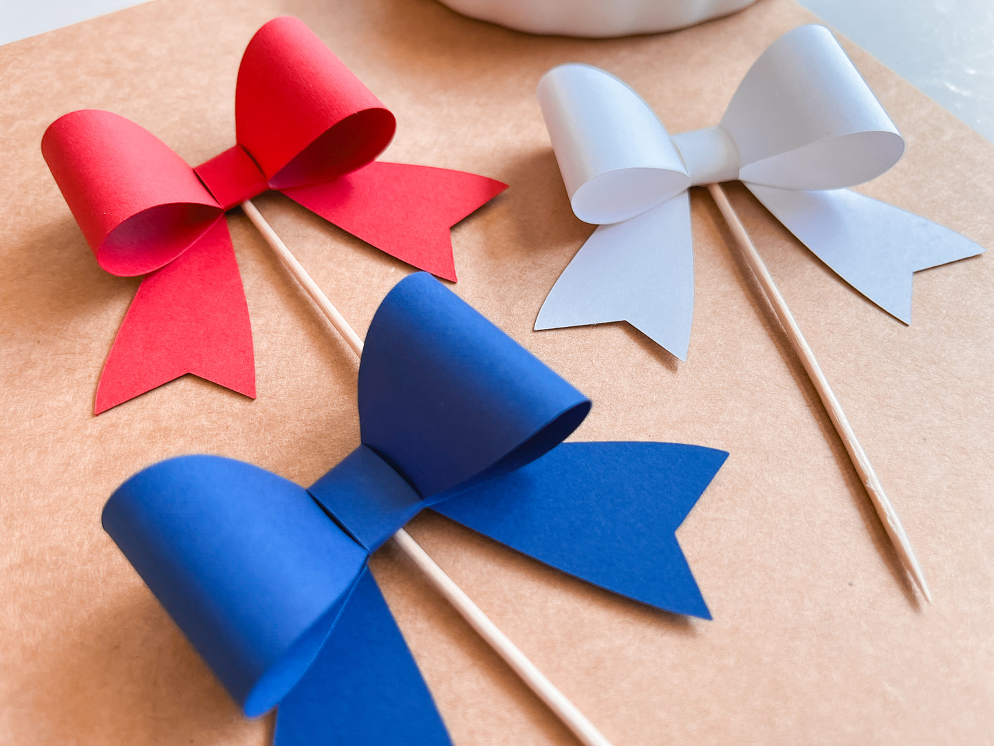 Red, White & Blue Cupcake Topper Bows, Set of 12