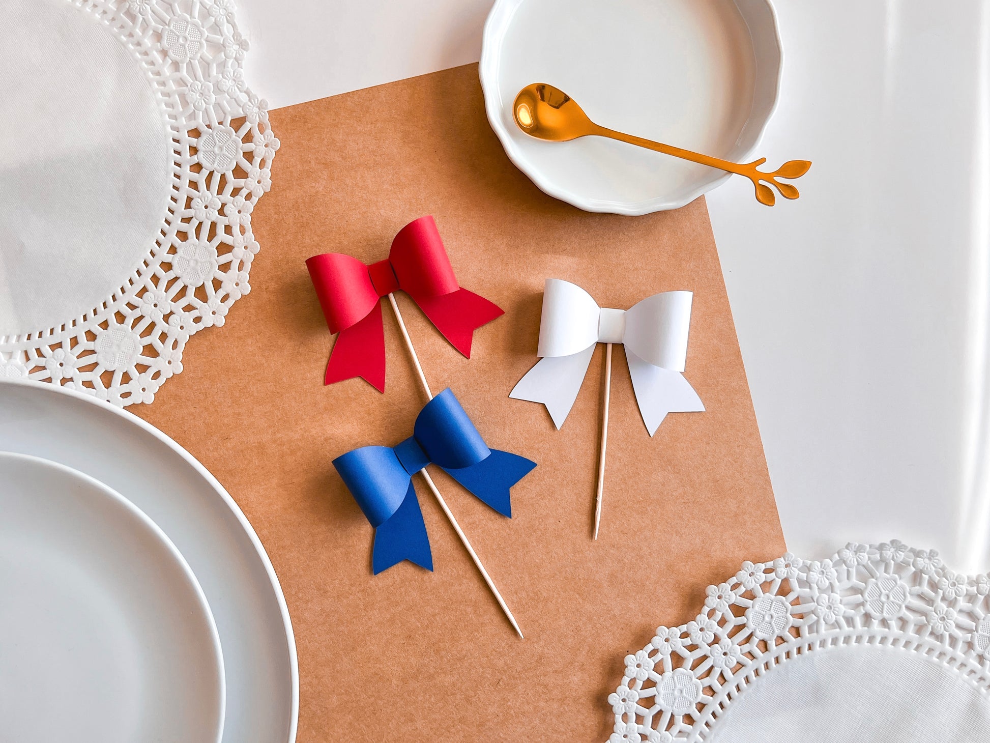 Red, White & Blue Cupcake Topper Bows, Set of 12