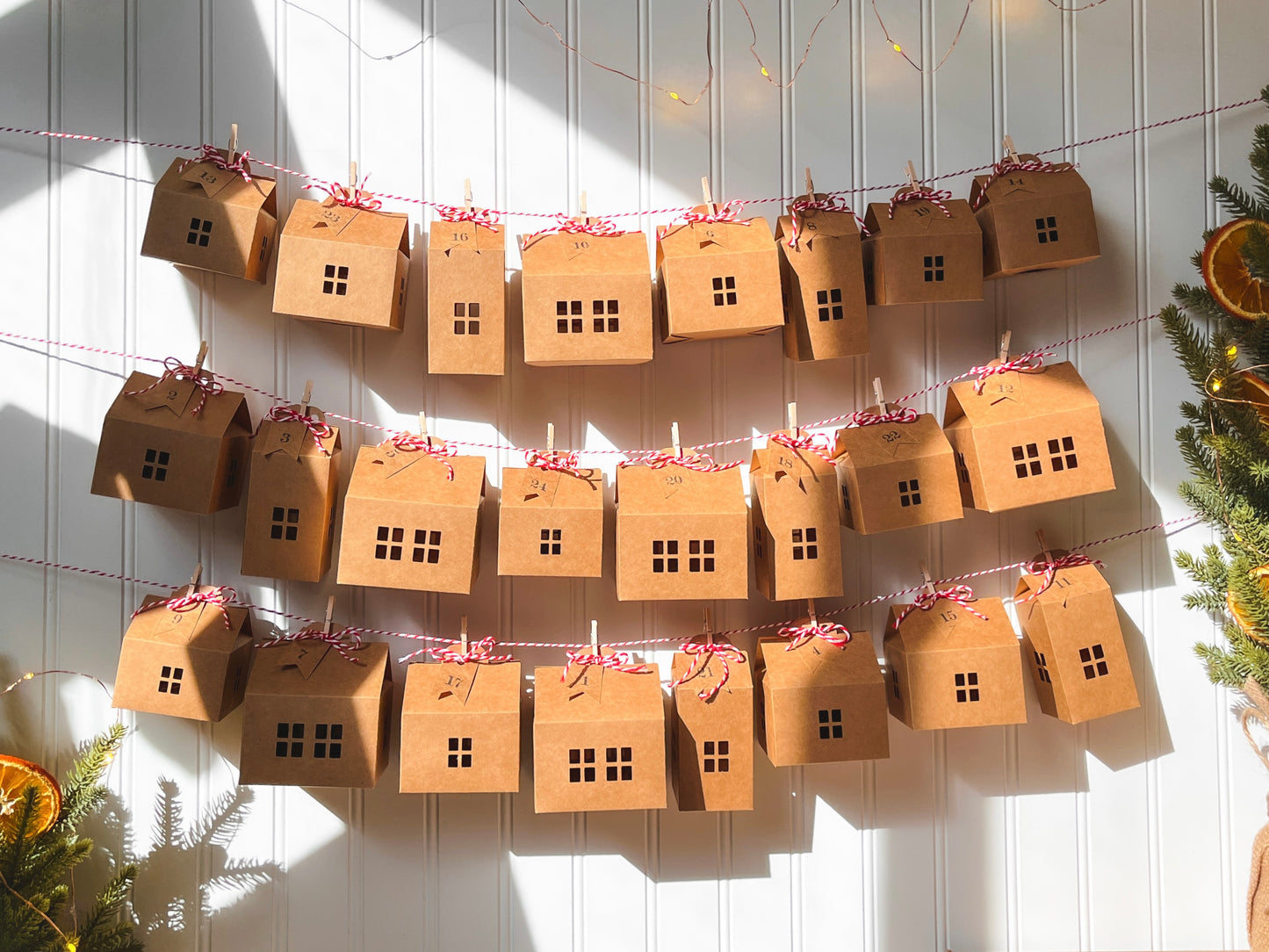 Set of 24 house shaped boxes to fill with advent treats!
