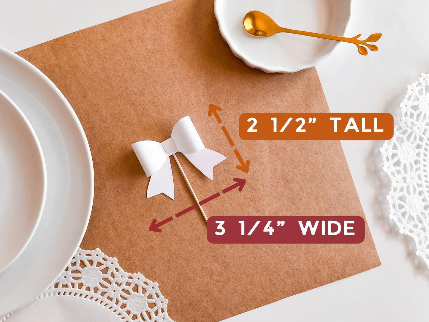 White Bow Cupcake Toppers, Set of 12