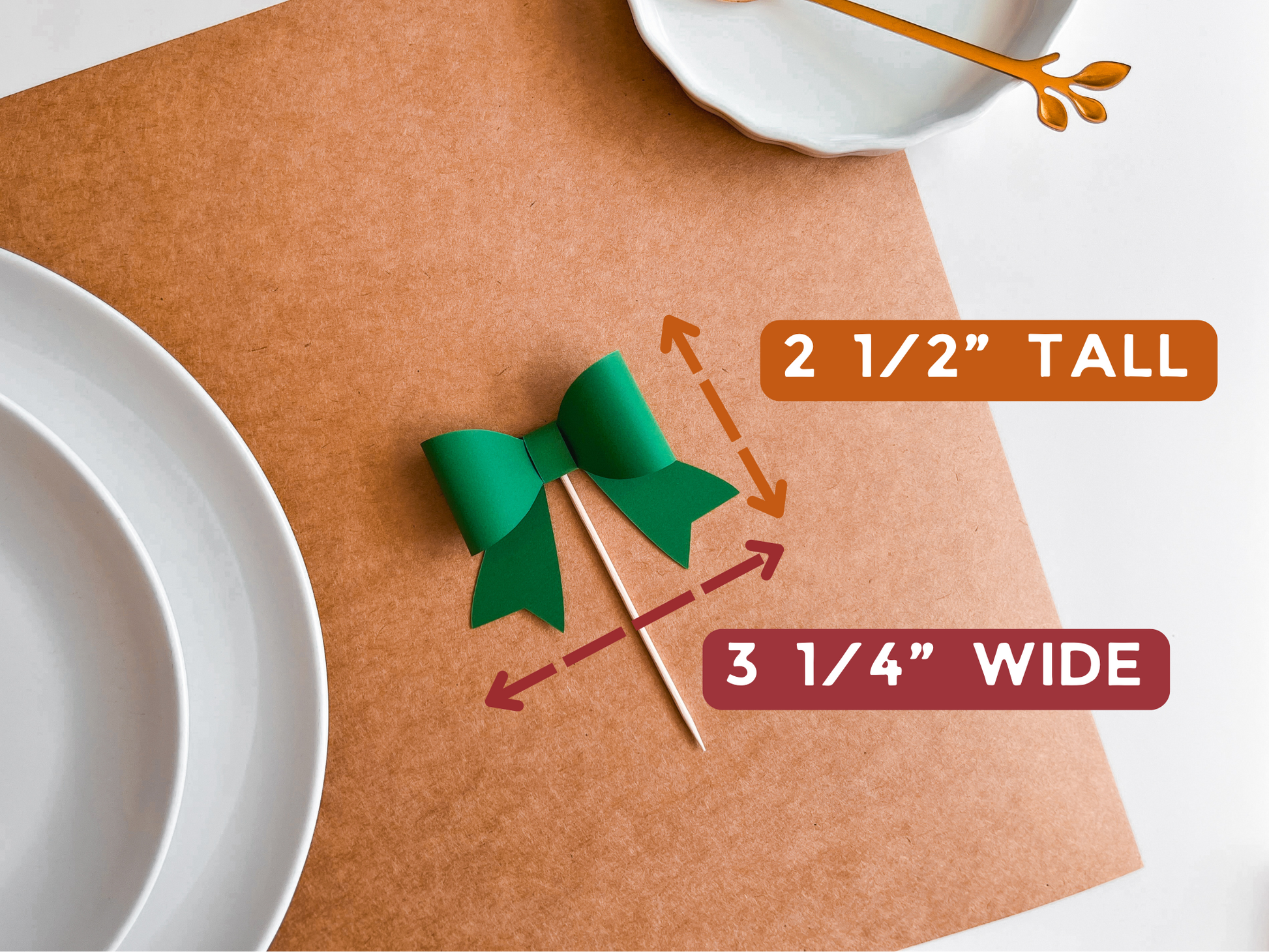 Christmas Bow Cupcake Toppers, Set of 12