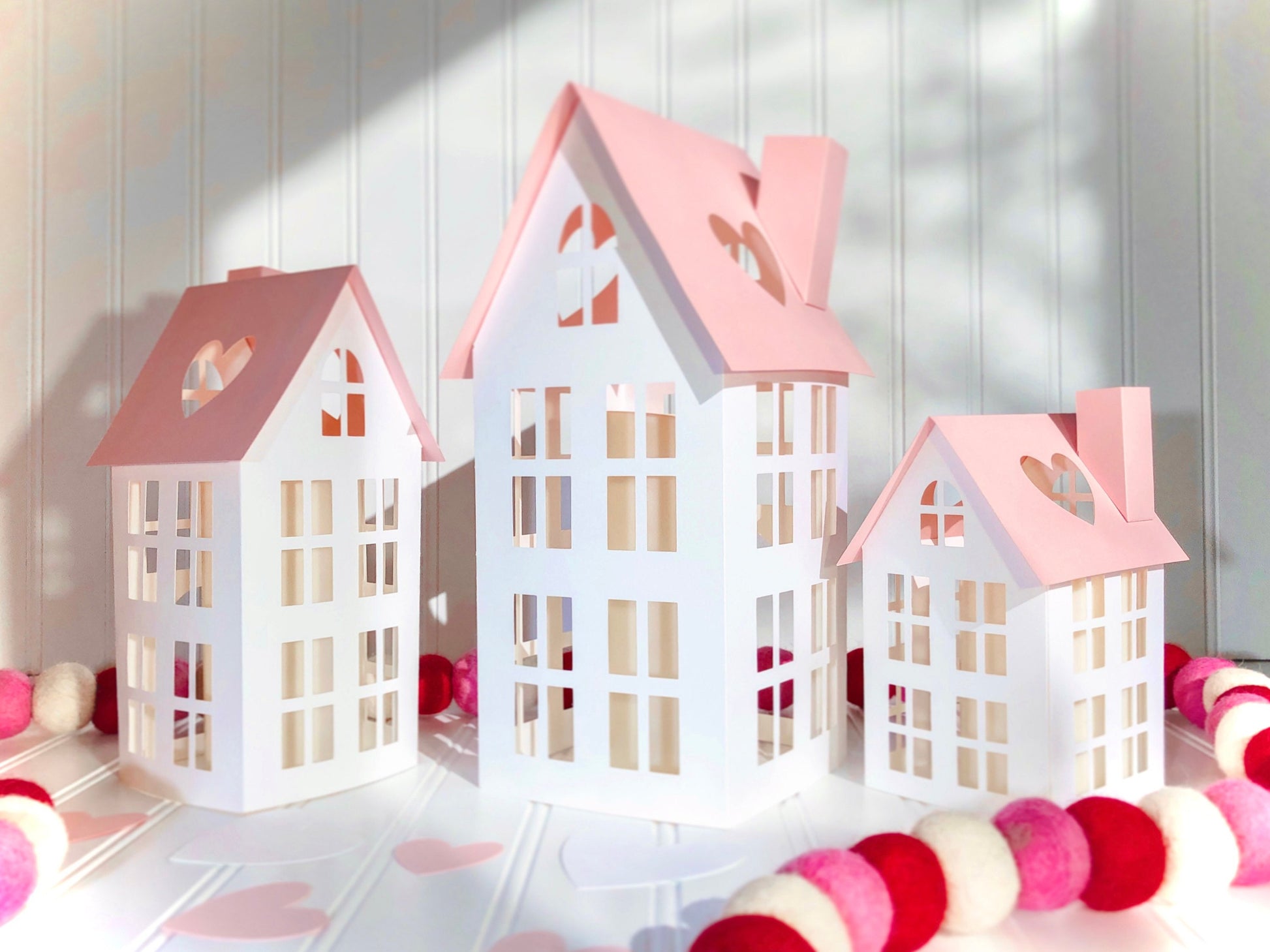 DIY Paper House Pink Valentine’s Village, easy and fun
