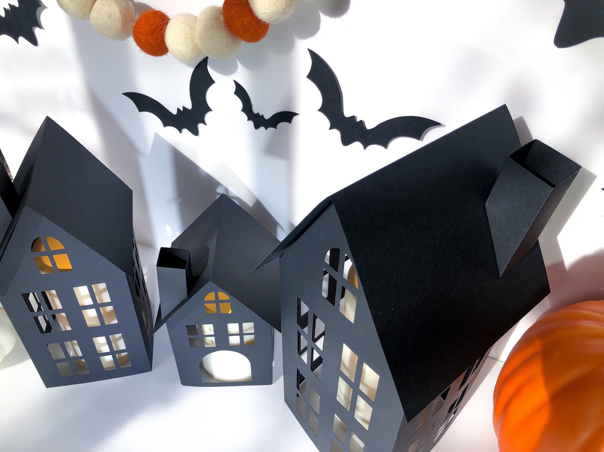 DIY Paper Halloween Village with Bats
