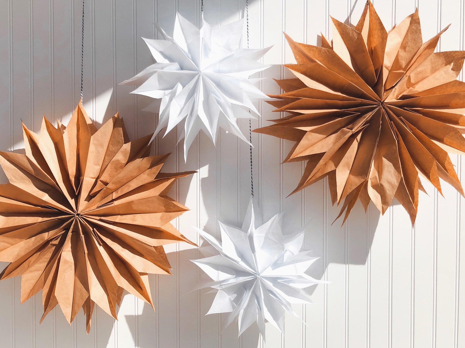 Paper Bag Stars, Set of 2 or 4, Scandi Christmas Holiday Decor
