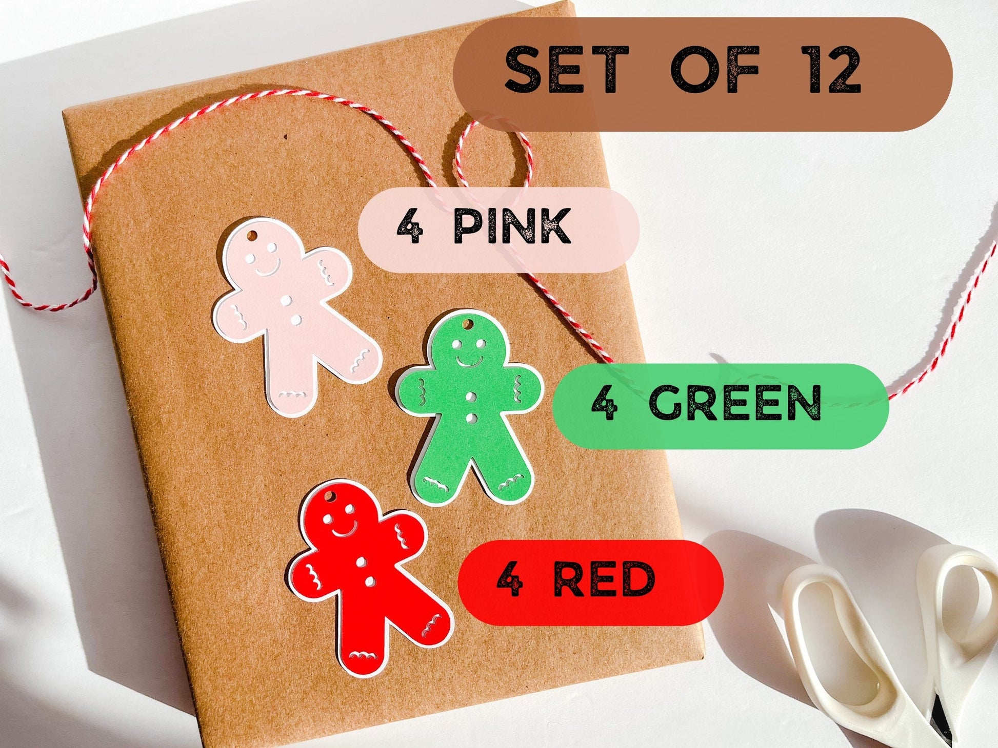 Gingerbread Man Gift Tags, Set of 12