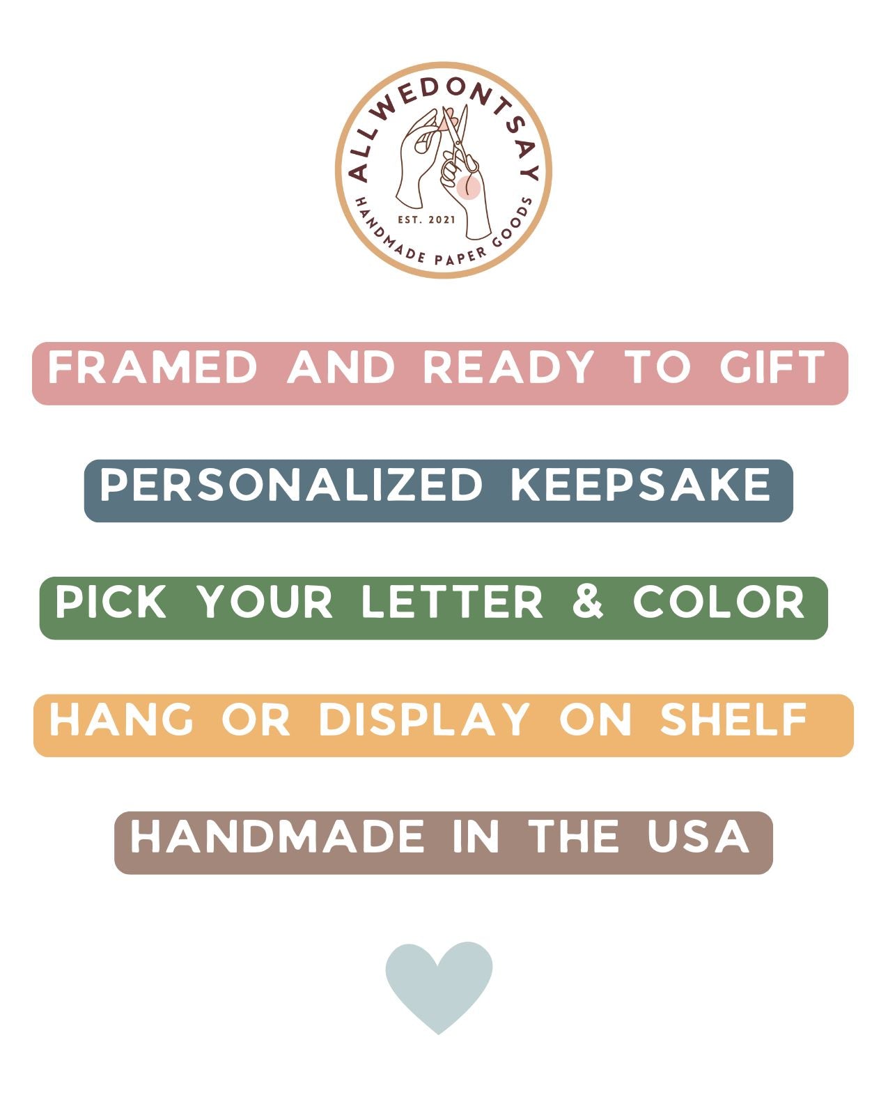 Promotional text for personalized keepsakes with a heart symbol on a white background