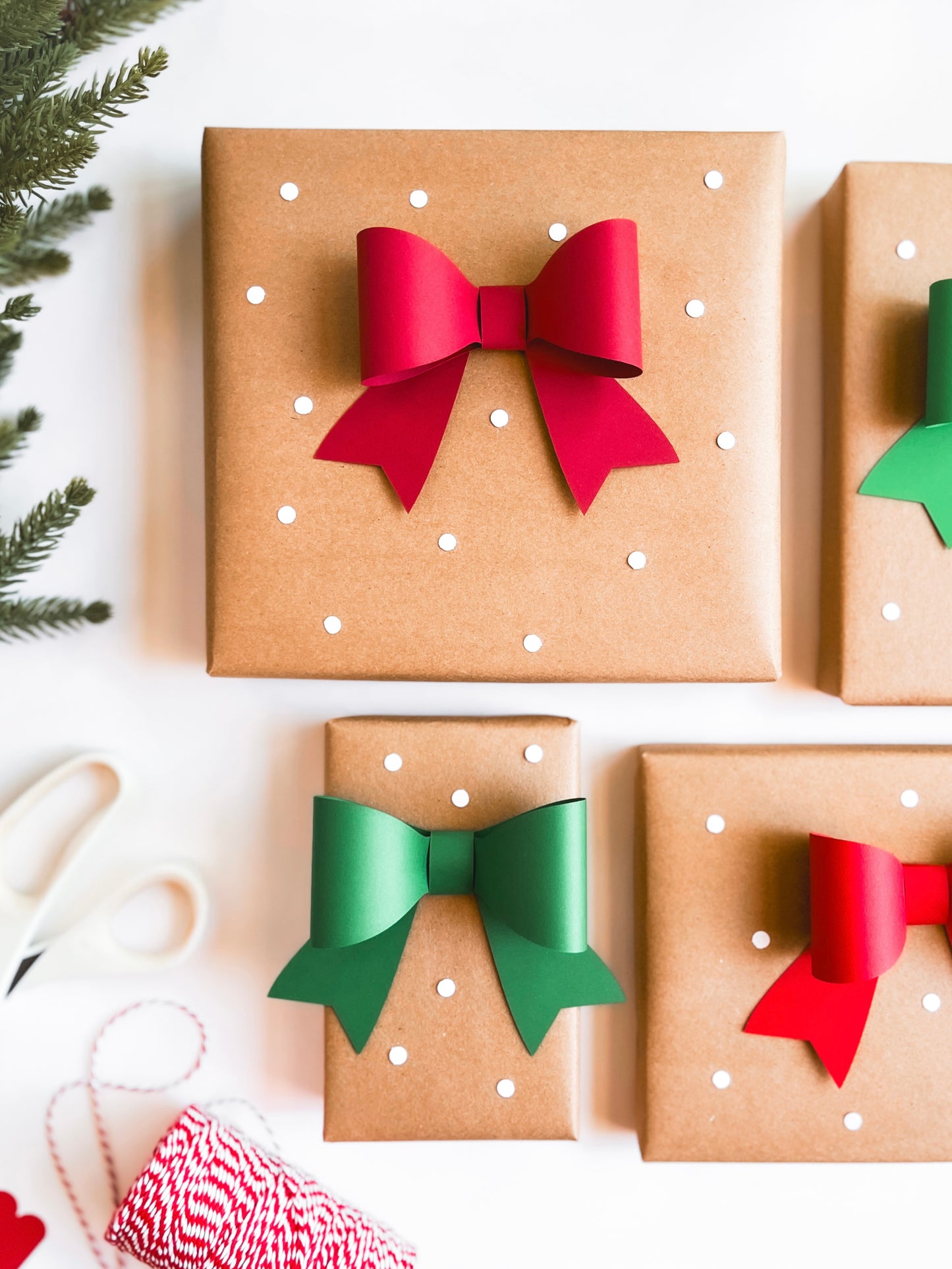 Paper Gift Bows, Set of 12 in Dark Green, Bright Green, Red, and Dark Red