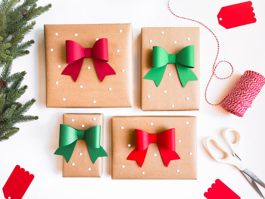 Paper Gift Bows, Set of 16 in Dark Green, Bright Green, Red, and Dark Red