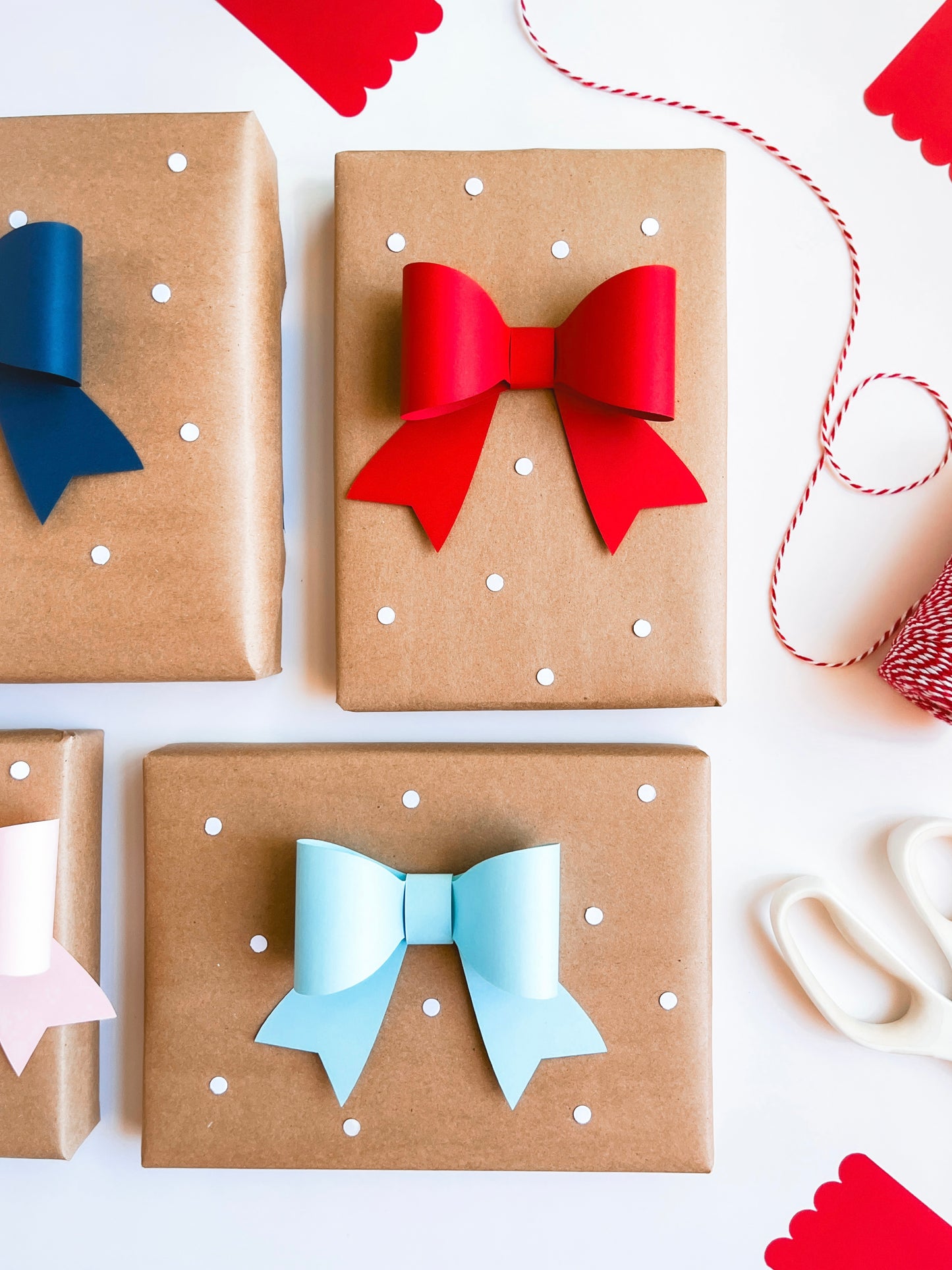 Paper Gift Bows, Set of 12 in Red, Pink, Navy, and Light Blue