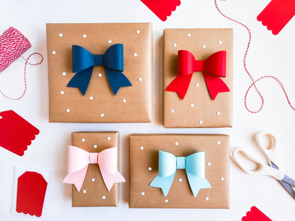 Paper Gift Bows, Set of 12 in Red, Pink, Navy, and Light Blue