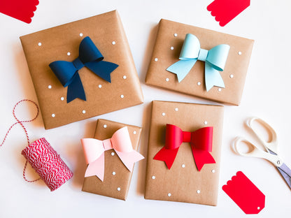 Paper Gift Bows, Set of 12 in Red, Pink, Navy, and Light Blue