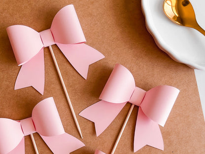 Pink Bow Cupcake Toppers, Set of 12