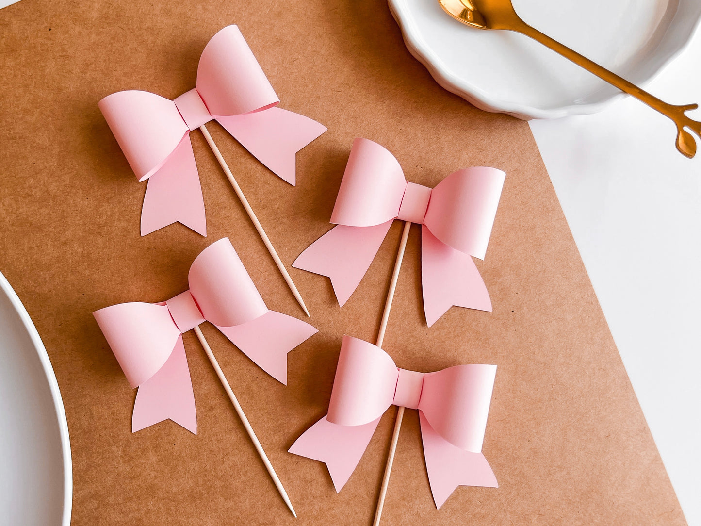 Pink Bow Cupcake Toppers, Set of 12