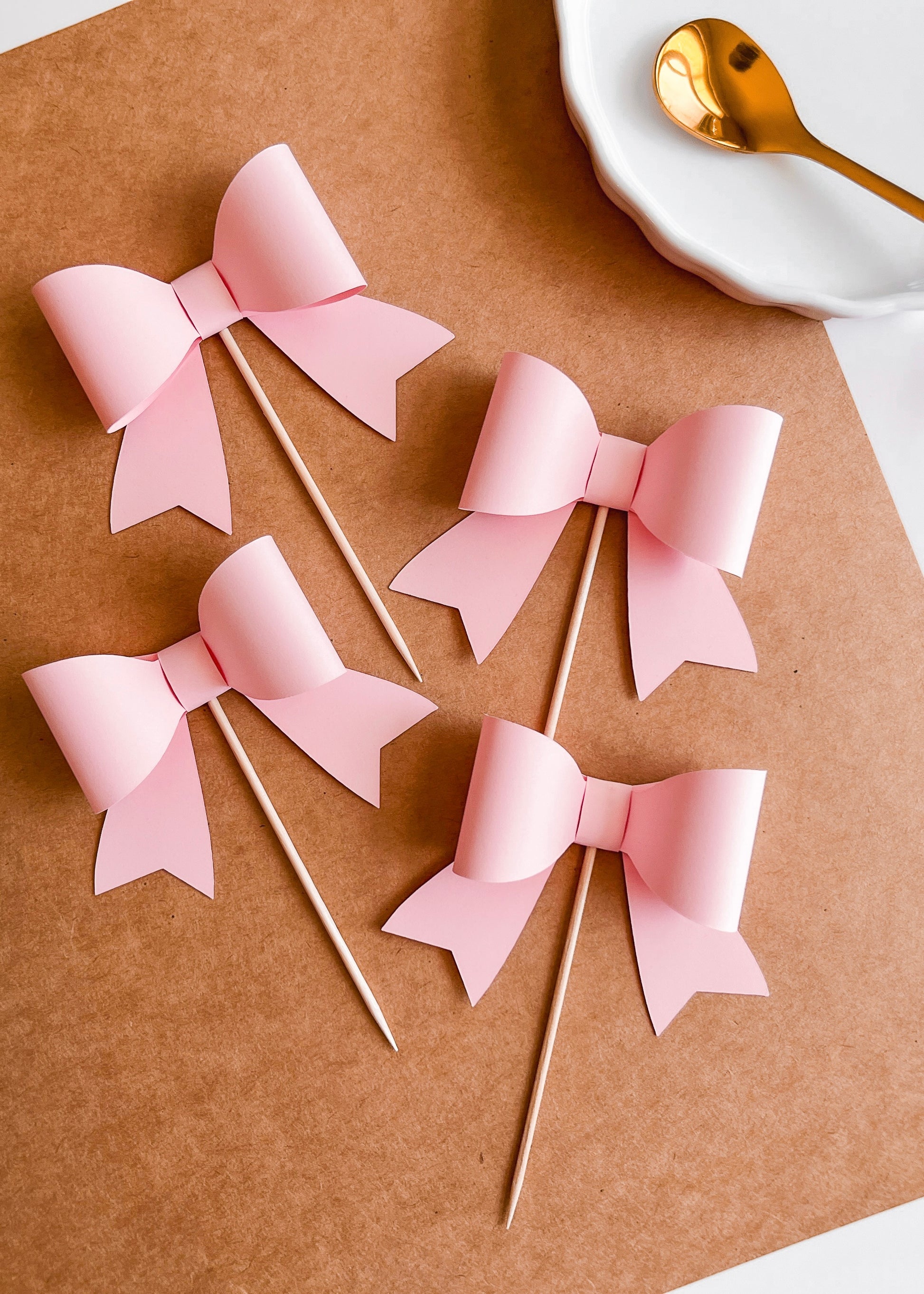 Pink Bow Cupcake Toppers, Set of 12