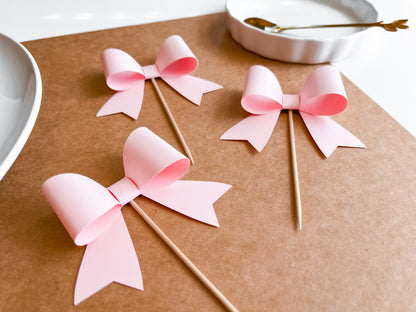 Pink Bow Cupcake Toppers, Set of 12