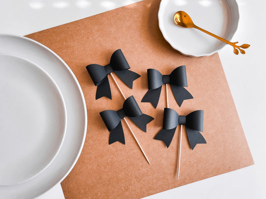 Black Bow Cupcake Toppers, Set of 12