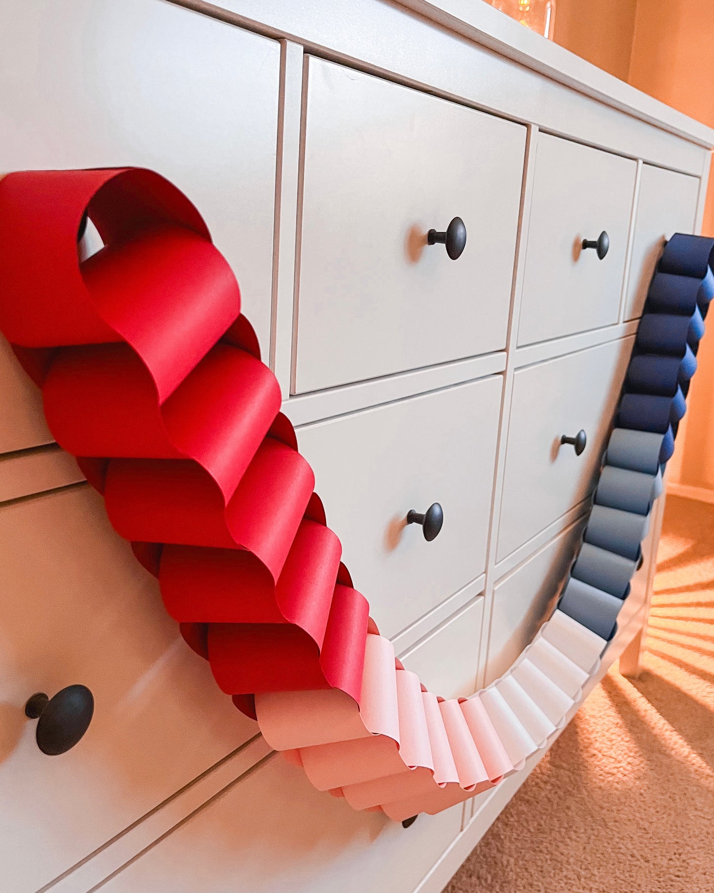 Ombre Red, Pink, White, and Blues Paper Chain Garland, Fully Assembled