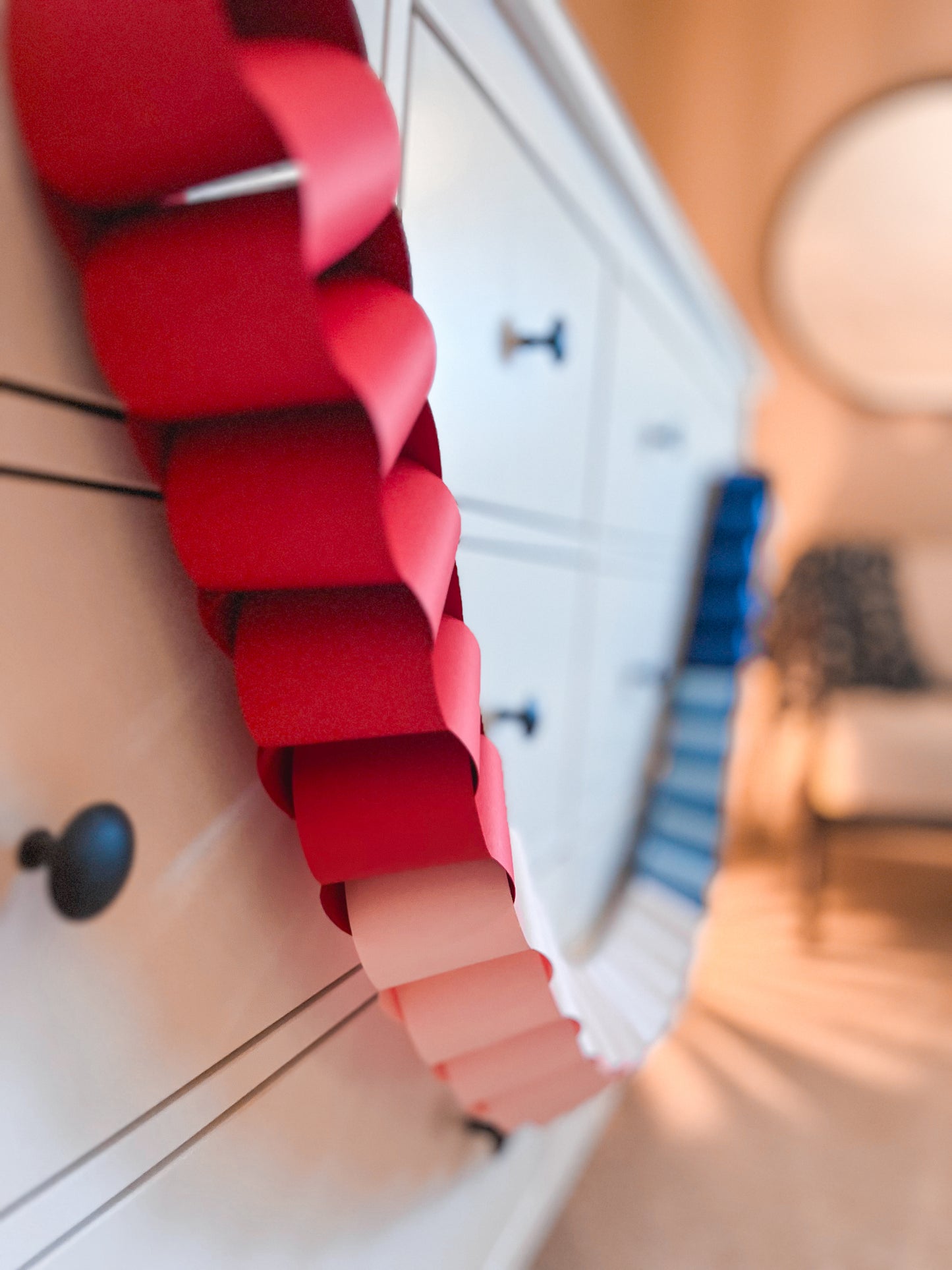 Ombre Red, Pink, White, and Blues Paper Chain Garland, Fully Assembled