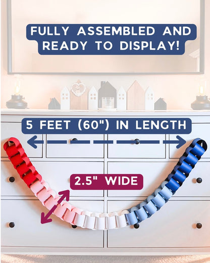 Ombre Red, Pink, White, and Blues Paper Chain Garland, Fully Assembled