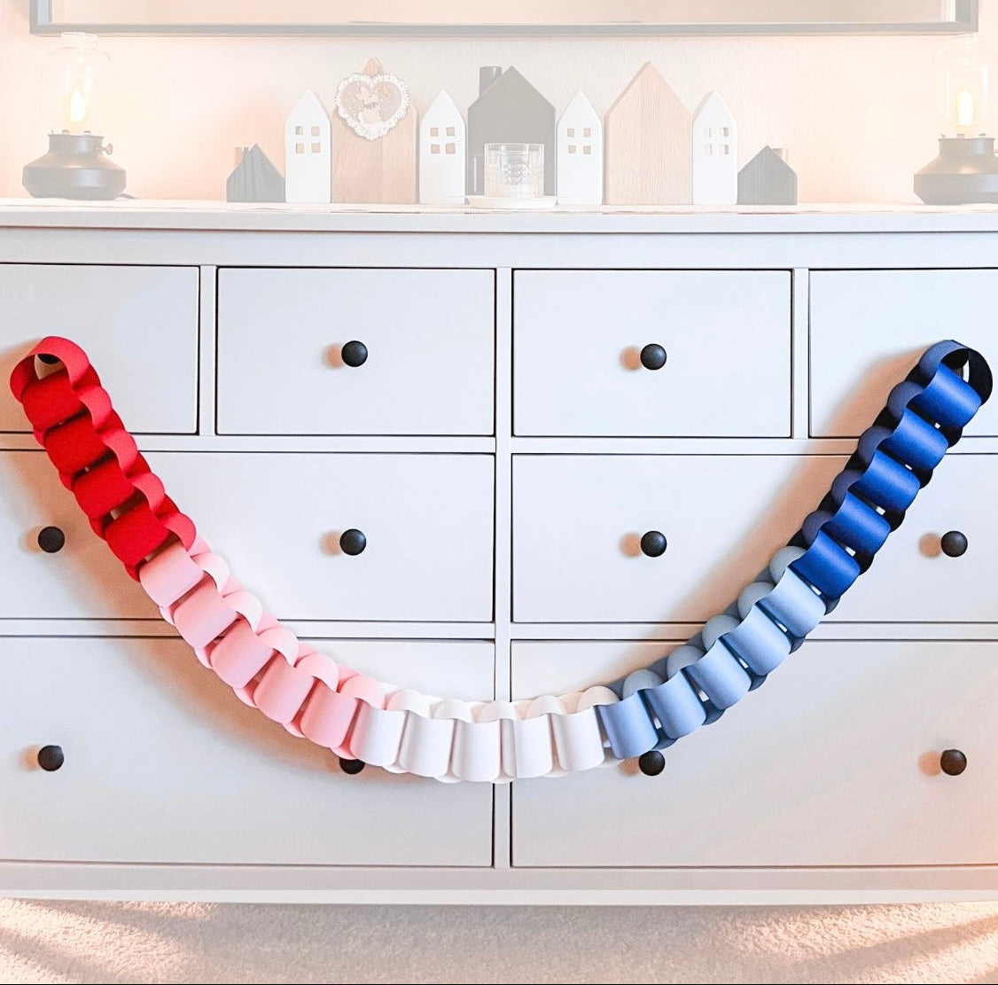 Ombre Red, Pink, White, and Blues Paper Chain Garland, Fully Assembled