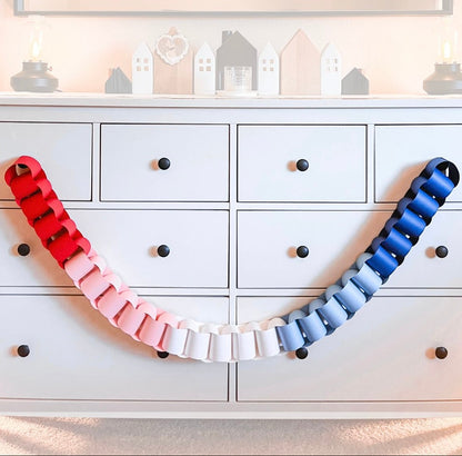Ombre Red, Pink, White, and Blues Paper Chain Garland, Fully Assembled