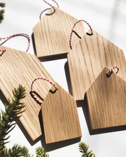 Wooden House Ornaments - Set of Five