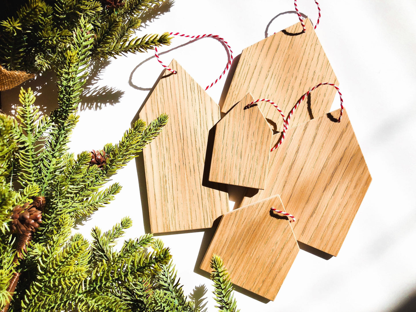 Wooden House Shaped Ornaments - Set of Five