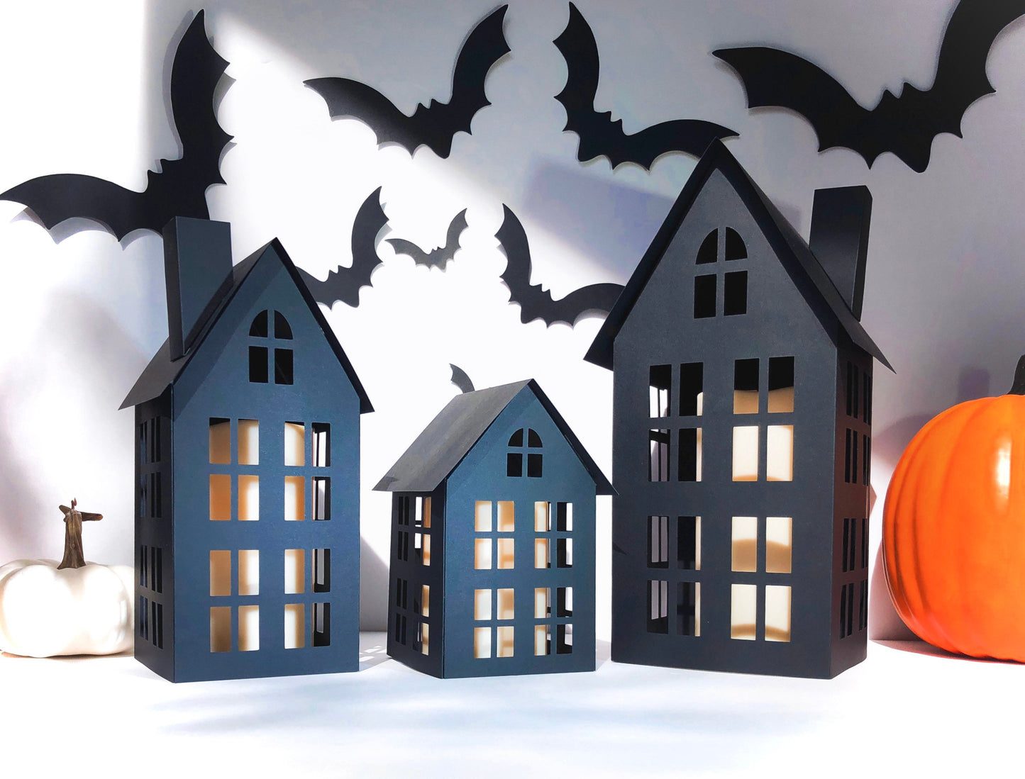 DIY Paper Halloween Village with Bats