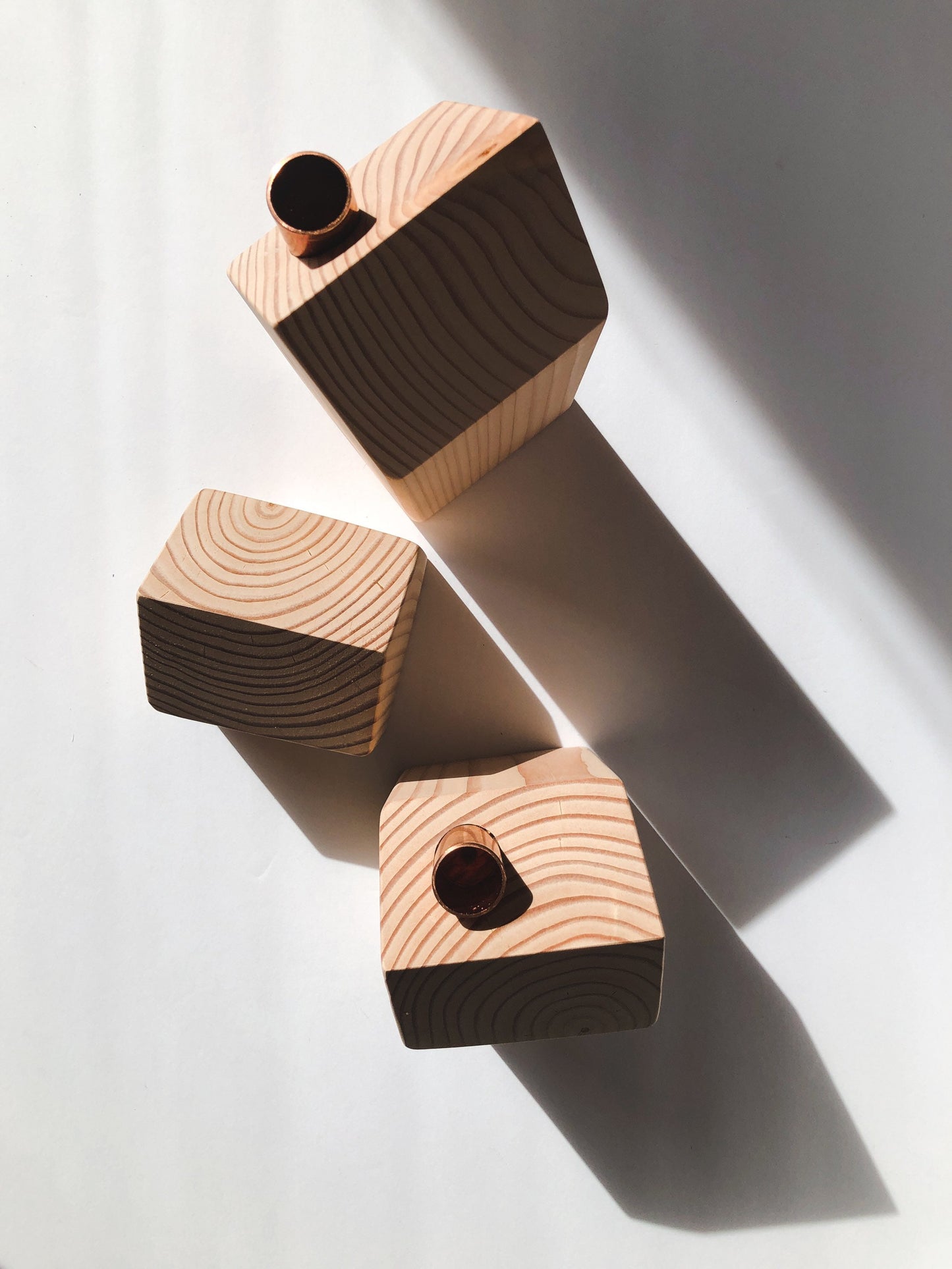 Wooden Houses with Copper Chimneys, Set of 3