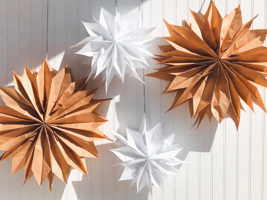 Paper Bag Stars, Set of 2 or 4, Scandi Christmas Holiday Decor