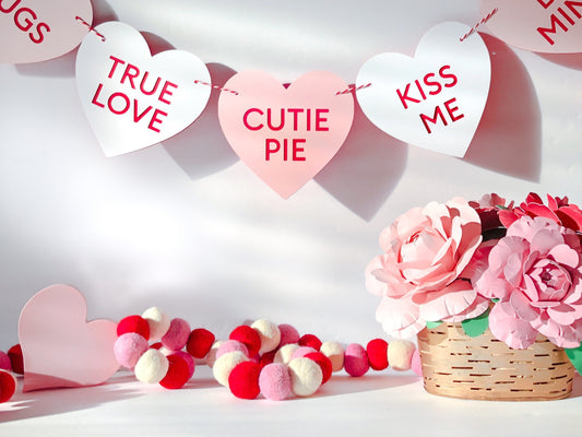 Paper Candy Heart Garland, Valentine’s Day Decor Banner