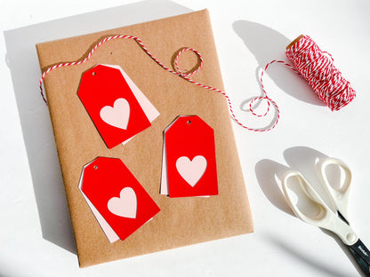 Bright pink and red heart paper gift tags, Valentine’s Day gift