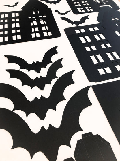 DIY Paper Halloween Village with Bats